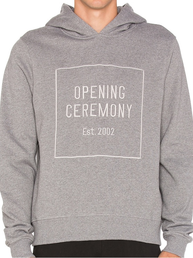 Opening Ceremony Gray Pullover Hoodie With Front Box Logo